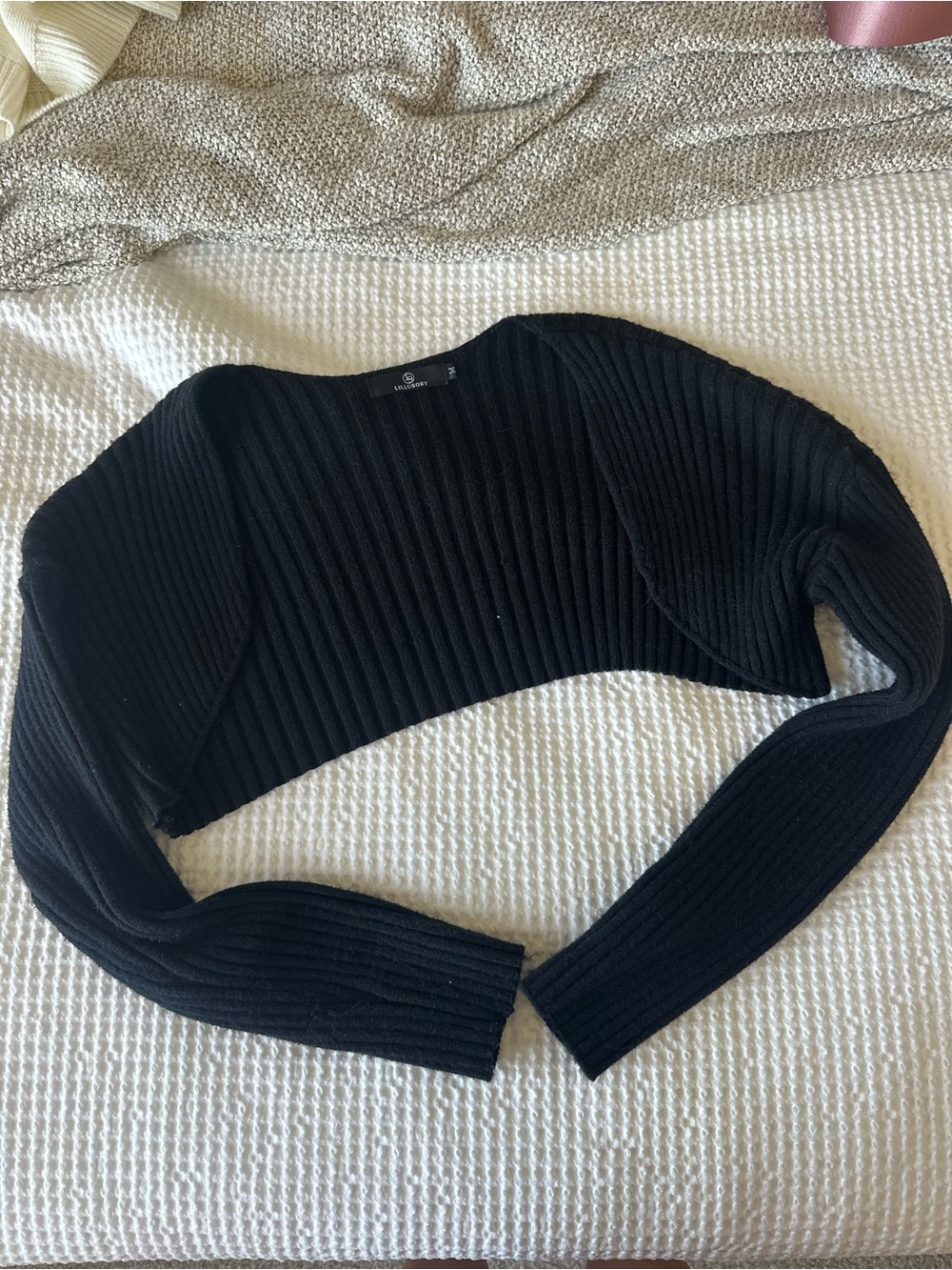 Ribbed Black Cropped Bolero Cardigan